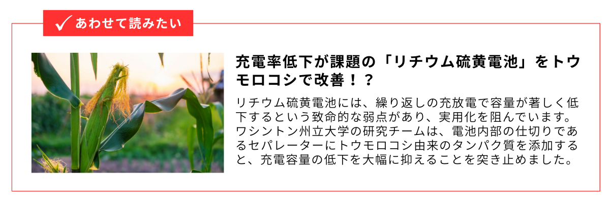 充電率低下が課題の「リチウム硫黄電池」をトウモロコシで改善！？_内部リンク用バナー